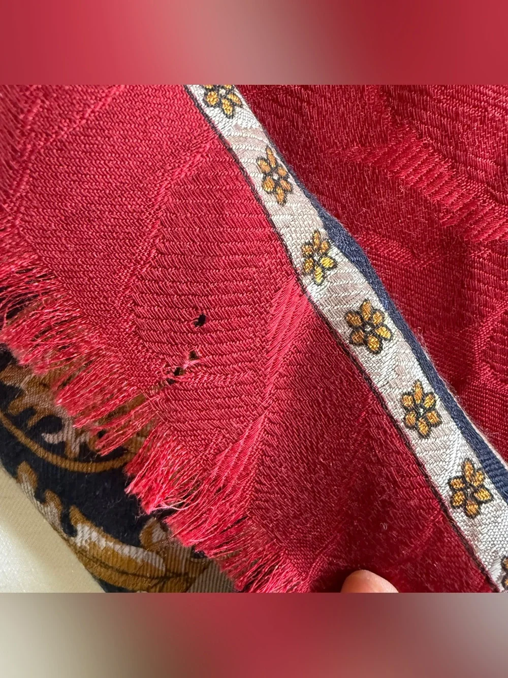 VTG Smithsonian Institution 100% Wool Baroque Scarf Shawl Italy 55” Square Red
